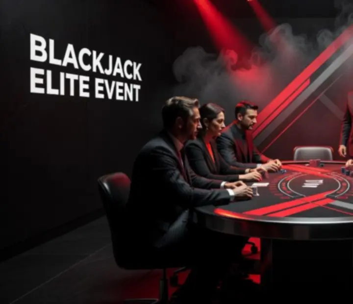 Ciemne stoły blackjacka w brutalnym czerwono-czarnym świetle podczas eventu