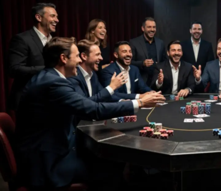 Uczestnicy przy brutalnym stole pokerowym w trakcie eventu